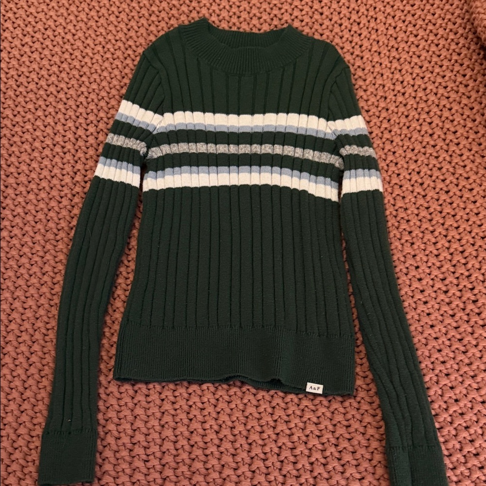Abercrombie Kids Dark Green and White Striped Sweater